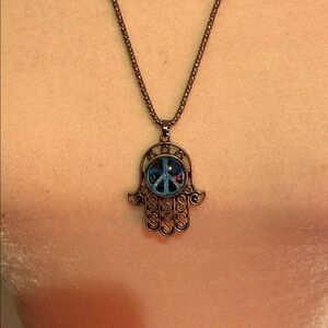 Iris Blue and Gold Hamsa Necklace